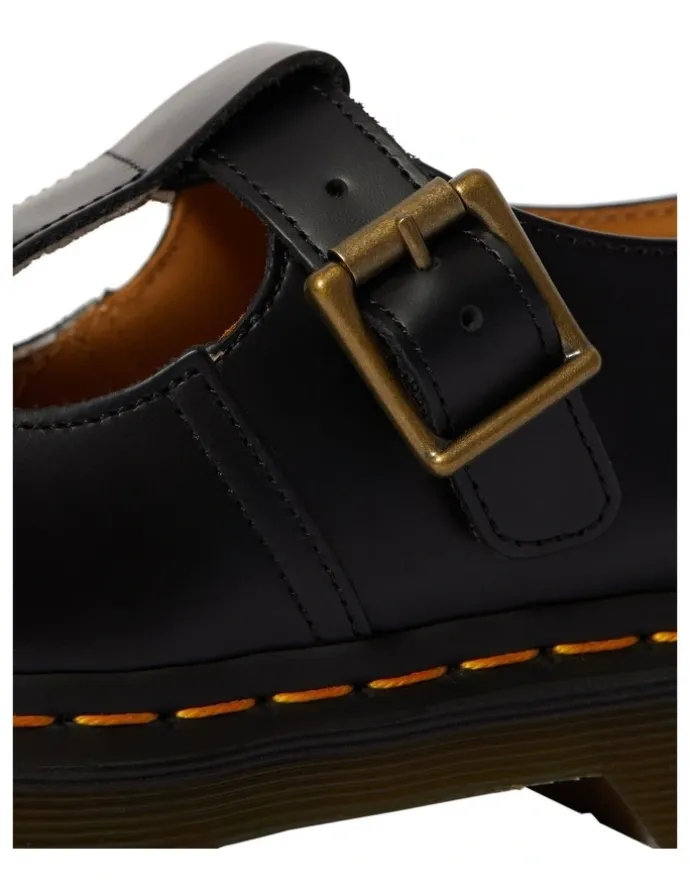 Dr Martens Polley T-bar Shoes in Black Smooth