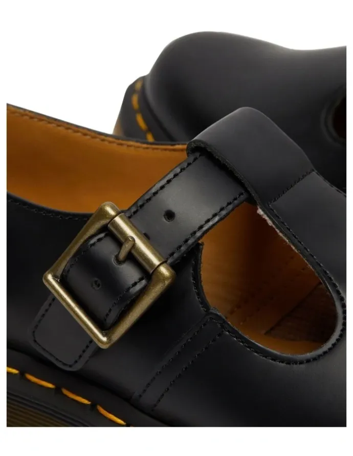 Dr Martens Polley T-bar Shoes in Black Smooth