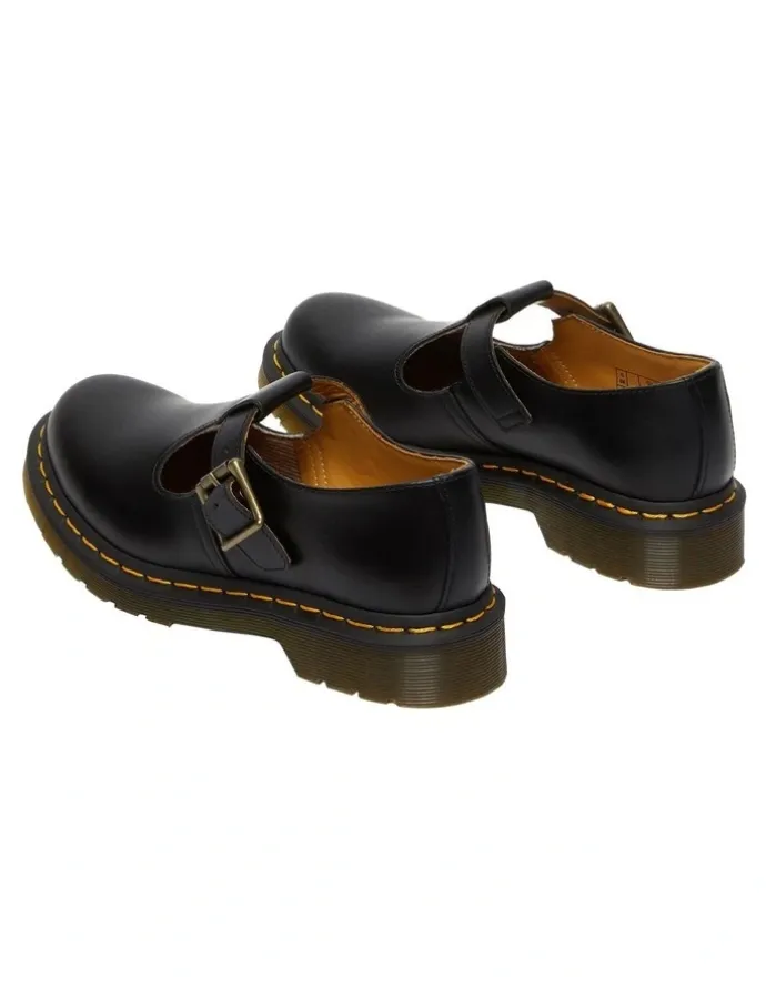 Dr Martens Polley T-bar Shoes in Black Smooth