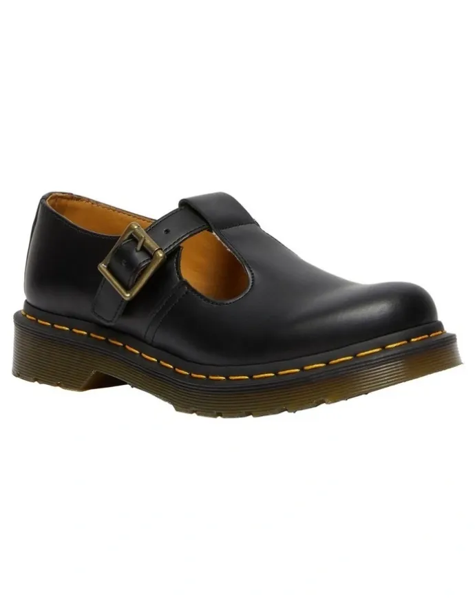 Dr Martens Polley T-bar Shoes in Black Smooth
