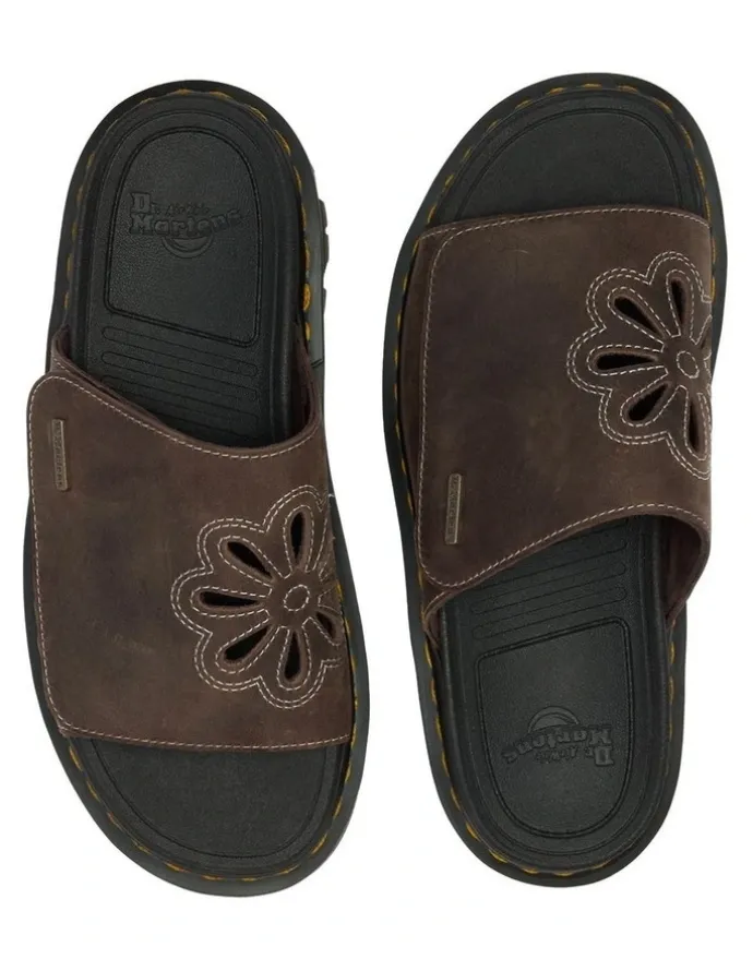 Dr Martens ZebZag Dunnet Flower Slide in Dark Brown Crazy Hor