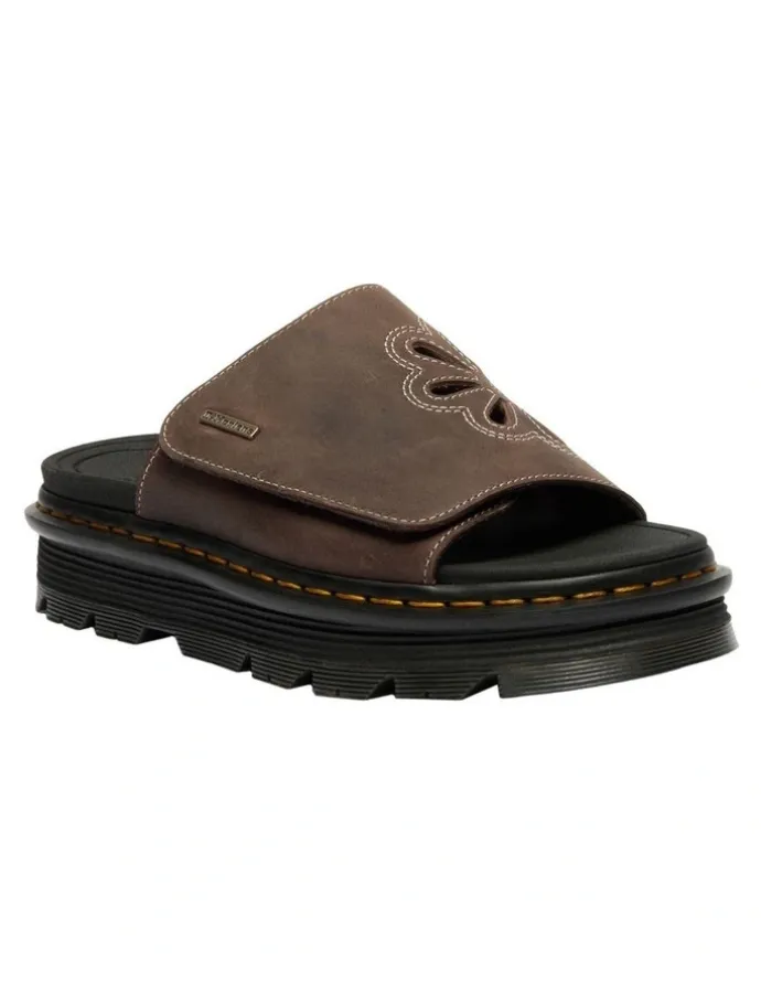 Dr Martens ZebZag Dunnet Flower Slide in Dark Brown Crazy Hor