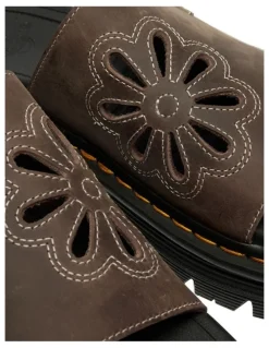 Dr Martens ZebZag Dunnet Flower Slide in Dark Brown Crazy Hor
