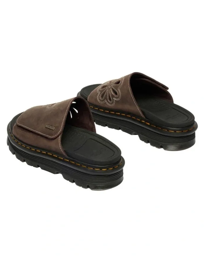 Dr Martens ZebZag Dunnet Flower Slide in Dark Brown Crazy Hor