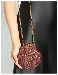 Dune London Bling Flower Clutch in Burgundy