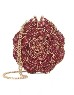 Dune London Bling Flower Clutch in Burgundy