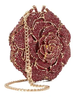 Dune London Bling Flower Clutch in Burgundy