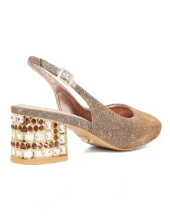 Dune London Catharine Jeweled Heel Slingback Pump in Bronze