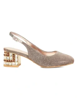 Dune London Catharine Jeweled Heel Slingback Pump in Bronze