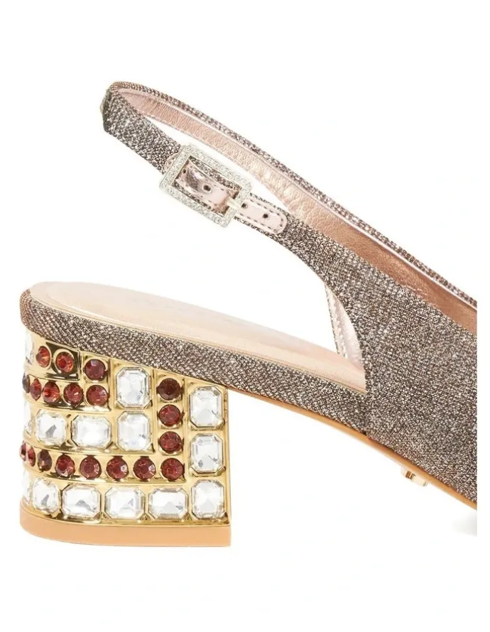 Dune London Catharine Jeweled Heel Slingback Pump in Bronze