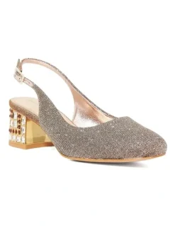 Dune London Catharine Jeweled Heel Slingback Pump in Bronze