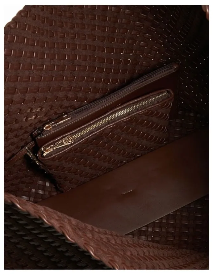 Dune London Deliberate Woven Slouch Tote XL in Chocolate