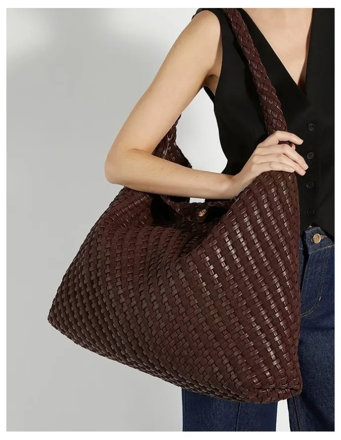 Dune London Deliberate Woven Slouch Tote XL in Chocolate