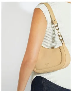 Dune London Direction Asymmetric Shoulder Bag in Taupe