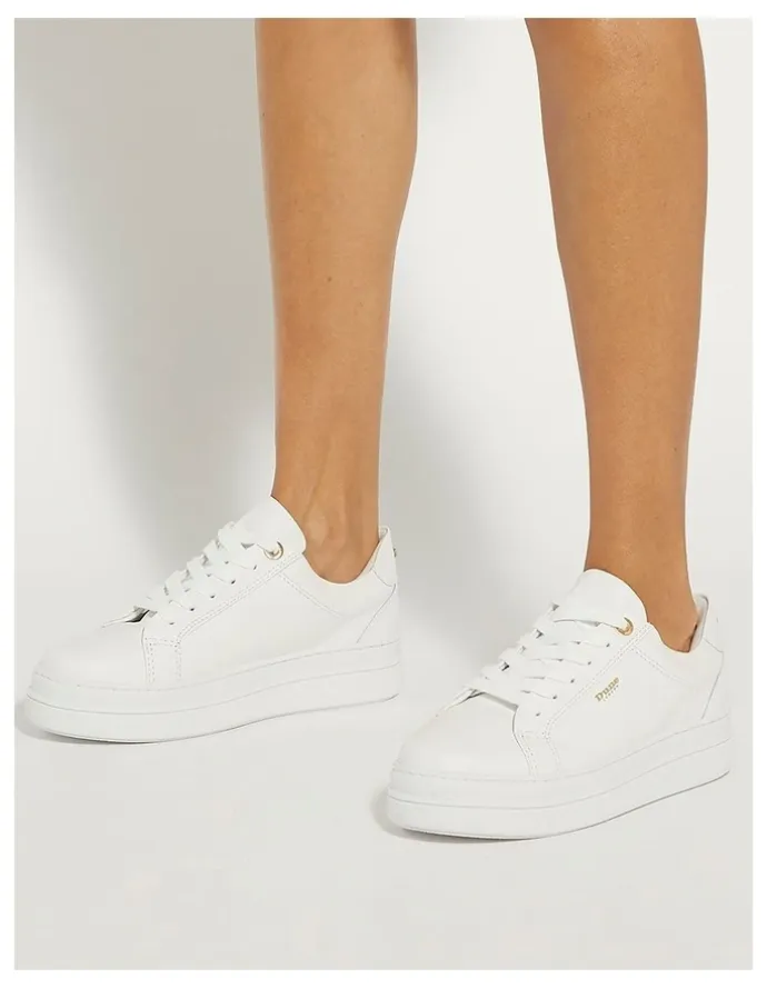 Dune London Eastern Lace Up Flatform in White