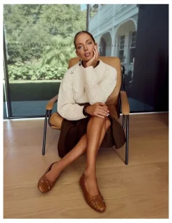 Easy Steps Alison Leather Flat Shoes in Tan Weave