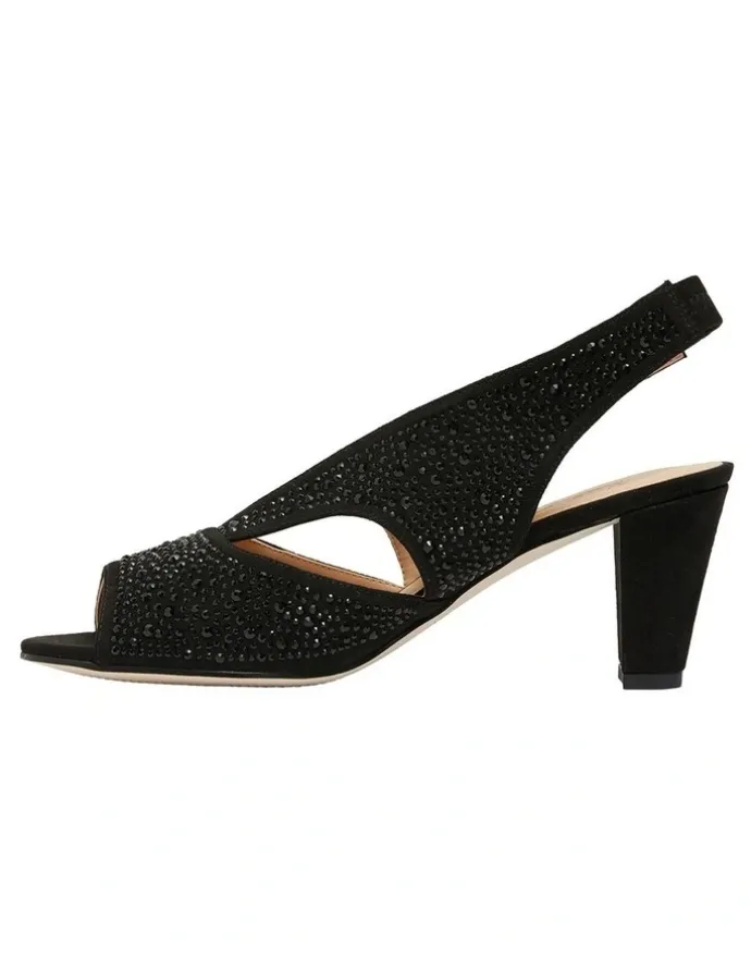 Easy Steps Angie Sandal Heel in Black Fabric