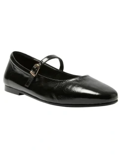 Easy Steps Athena Flat Shoes in Black Crinkle Patent Leather