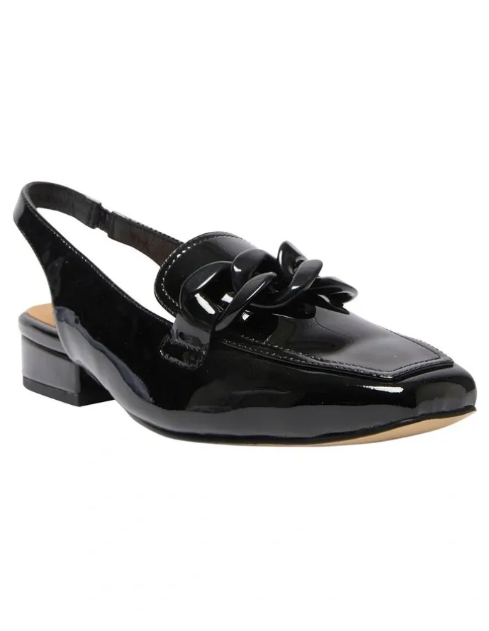 Easy Steps Domino Flat Shoes in Black Crinkle Patent Leather