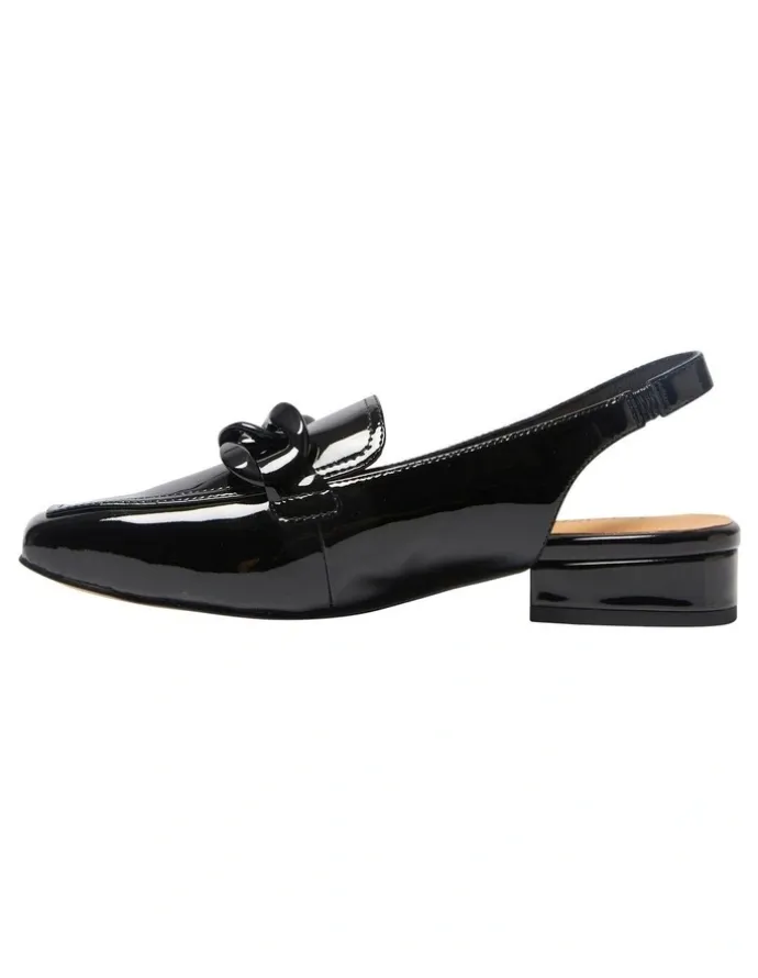 Easy Steps Domino Flat Shoes in Black Crinkle Patent Leather
