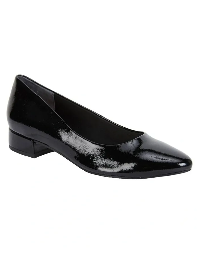 Easy Steps Janine Black Crinkle Patent Heeled Shoes