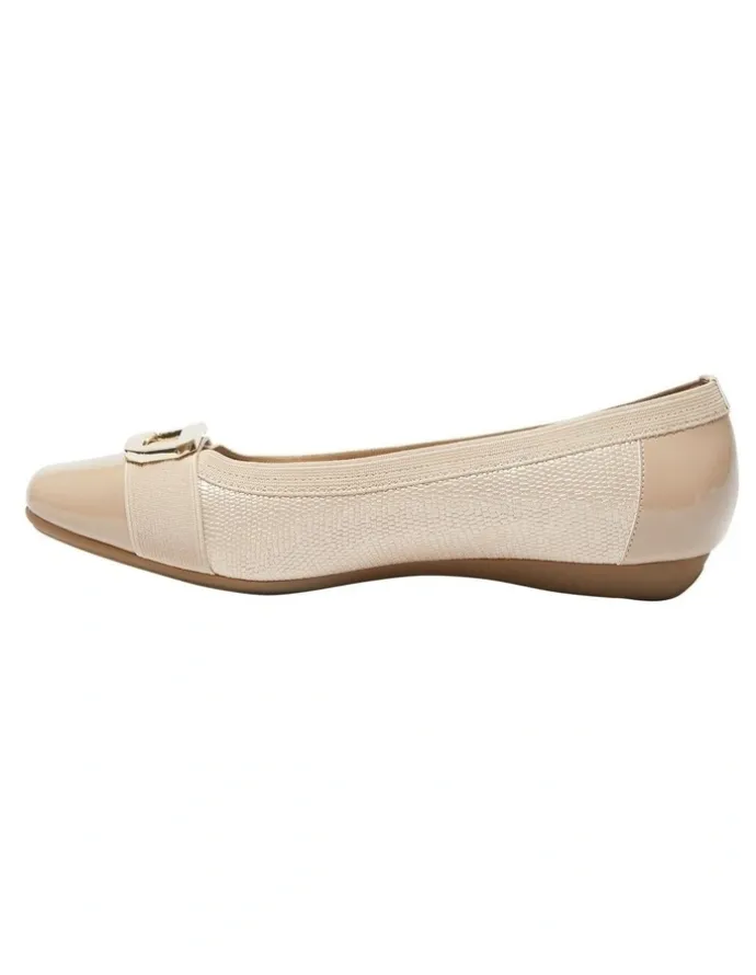 Easy Steps Tamsin Flat Shoes in Nude Patent/Print