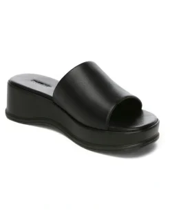 Ever AU Fiona Leather Platform Slides in Black
