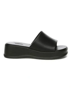Ever AU Fiona Leather Platform Slides in Black