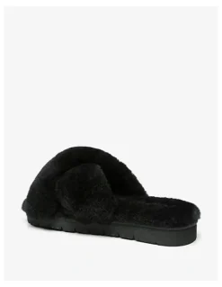Ever AU Leanna Fluffy Cross Straps Slide in Black