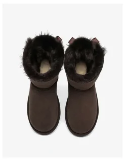 Ever AU Mini Back Bow Boots in Chocolate