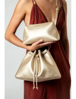 Every Other DRAWSTRING SHOULDER CROSS BODY IN GOLD
