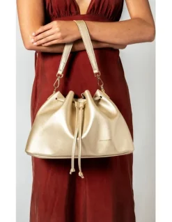 Every Other DRAWSTRING SHOULDER CROSS BODY IN GOLD