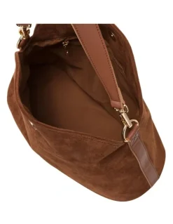 Every Other FOLD TOP SHOULDER IN BROWN FAUX SUEDE