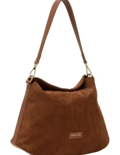 Every Other FOLD TOP SHOULDER IN BROWN FAUX SUEDE
