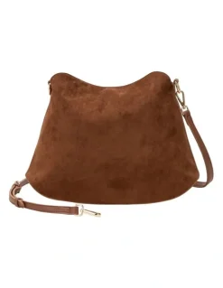 Every Other FOLD TOP SHOULDER IN BROWN FAUX SUEDE