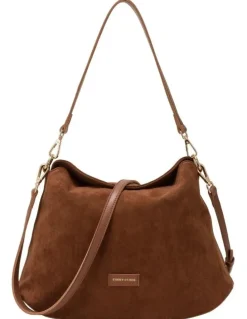 Every Other FOLD TOP SHOULDER IN BROWN FAUX SUEDE