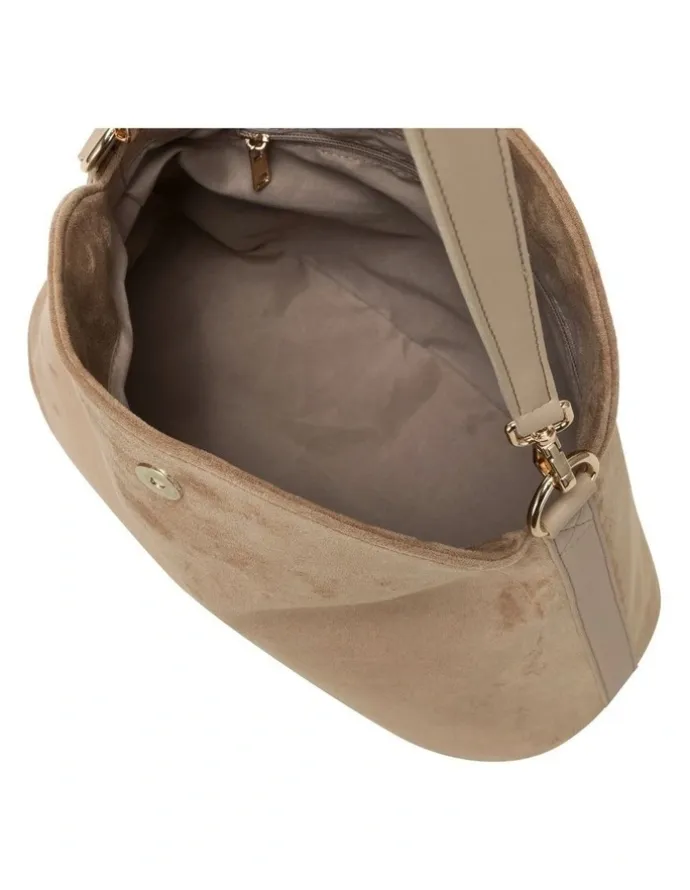 Every Other FOLD TOP SHOULDER IN SAND FAUX SUEDE