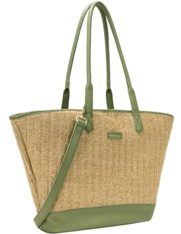 Every Other LARGE STRAW TOTE IN NATURAL STRAW WITH OLIVE TRIM