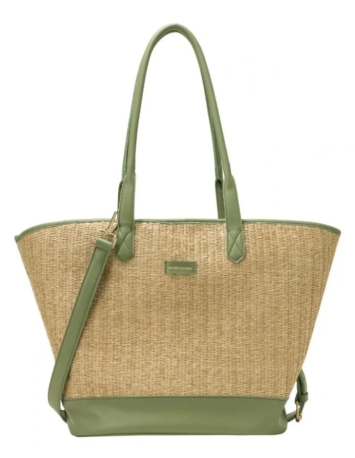 Every Other LARGE STRAW TOTE IN NATURAL STRAW WITH OLIVE TRIM