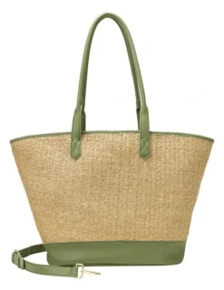 Every Other LARGE STRAW TOTE IN NATURAL STRAW WITH OLIVE TRIM