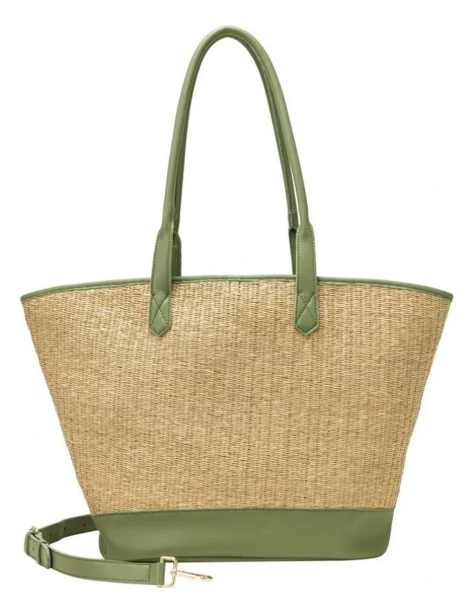 Every Other LARGE STRAW TOTE IN NATURAL STRAW WITH OLIVE TRIM