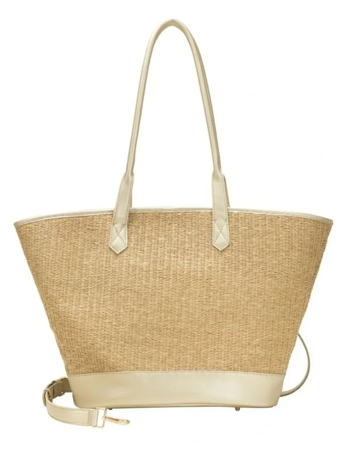 Every Other LARGE STRAW TOTE IN NATURAL STRAW WITH SOFT GOLD TRIM