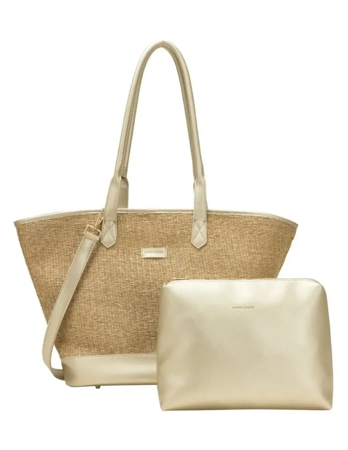 Every Other LARGE STRAW TOTE IN NATURAL STRAW WITH SOFT GOLD TRIM