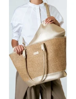 Every Other LARGE STRAW TOTE IN NATURAL STRAW WITH SOFT GOLD TRIM
