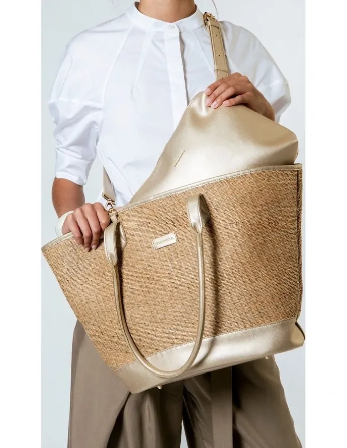 Every Other LARGE STRAW TOTE IN NATURAL STRAW WITH SOFT GOLD TRIM