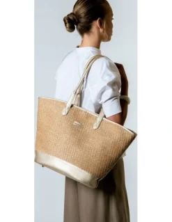 Every Other LARGE STRAW TOTE IN NATURAL STRAW WITH SOFT GOLD TRIM