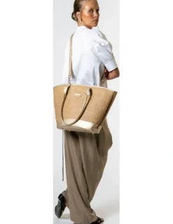 Every Other LARGE STRAW TOTE IN NATURAL STRAW WITH SOFT GOLD TRIM