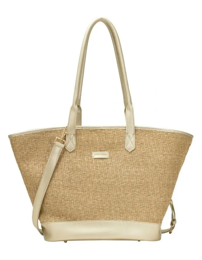 Every Other LARGE STRAW TOTE IN NATURAL STRAW WITH SOFT GOLD TRIM