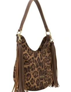 Every Other MEDIUM SCOOP TOP TASSLE BAG IN LEOPARD