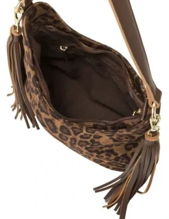 Every Other MEDIUM SCOOP TOP TASSLE BAG IN LEOPARD